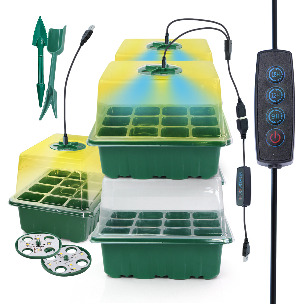 Seed Starter Tray - LED-Kindergartentöpfe mit Wachstumslicht, Pflanzensamen-Startertabletts, Heimgewächshaus, Wachstumslampe,